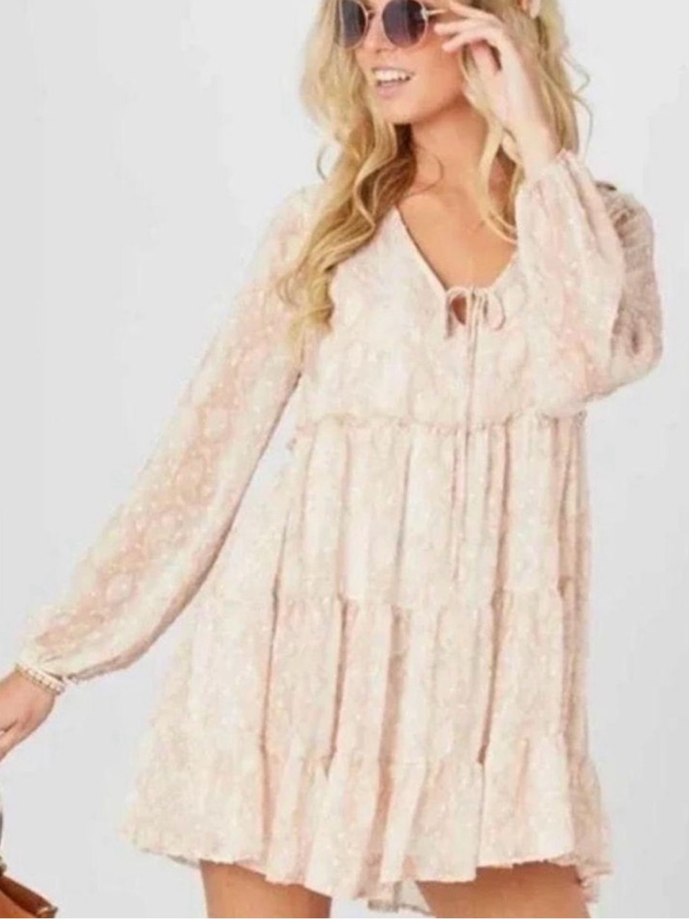 Altar'd State Blush Pink Floral Tiered Mini Dress